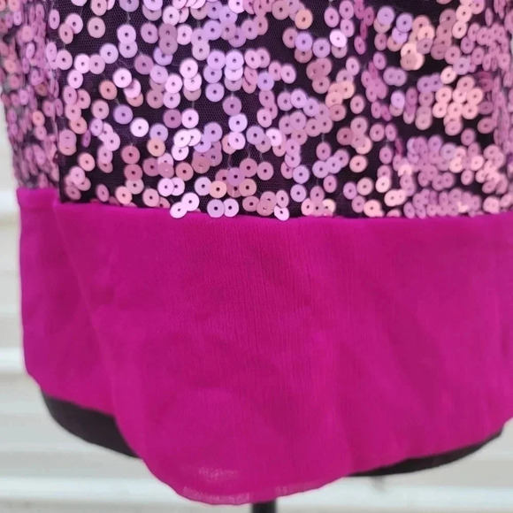 Living Doll Fushia Purple Pink Sequin Sheer Tank Top Zipper Back Soft Shiny sz L - Picture 7 of 10